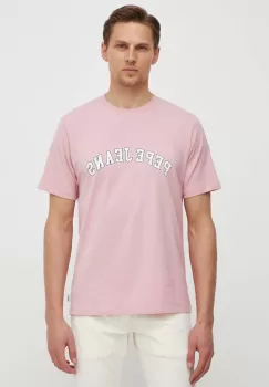 Pepe Jeans tricou din bumbac barbati, culoarea roz, cu imprimeu imagine