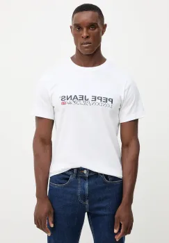 Pepe Jeans tricou din bumbac culoarea alb, cu imprimeu, PM5010104 imagine