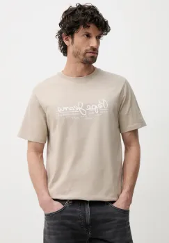Pepe Jeans tricou din bumbac DUMAS TEE barbati, culoarea bej, cu imprimeu, PM509769 imagine