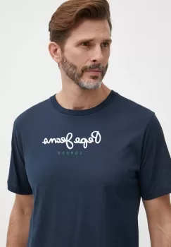 Pepe Jeans tricou din bumbac Eggo barbati, culoarea albastru marin, cu imprimeu imagine