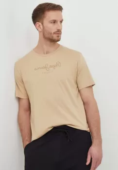 Pepe Jeans tricou din bumbac Eggo barbati, culoarea bej, cu imprimeu imagine