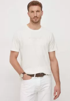Pepe Jeans tricou din bumbac Eggo barbati, culoarea bej, cu imprimeu imagine