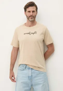 Pepe Jeans tricou din bumbac Eggo barbati, culoarea bej, cu imprimeu, PM508208 imagine