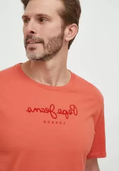 Pepe Jeans tricou din bumbac Eggo barbati, culoarea portocaliu, cu imprimeu imagine