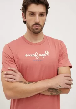 Pepe Jeans tricou din bumbac Eggo barbati, culoarea rosu, cu imprimeu imagine