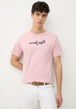Pepe Jeans tricou din bumbac Eggo barbati, culoarea roz, cu imprimeu, PM508208 imagine