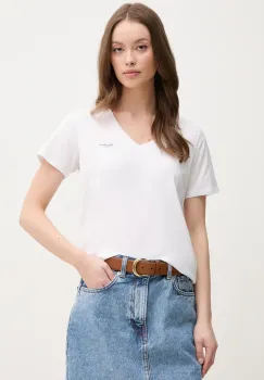 Pepe Jeans tricou din bumbac MACY V-NECK femei, culoarea alb, PL506051 imagine