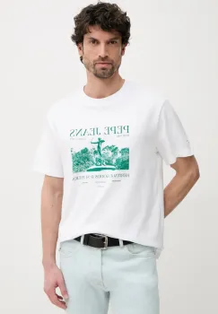 Pepe Jeans tricou din bumbac PATCH barbati, culoarea alb, cu imprimeu, PM509779 imagine