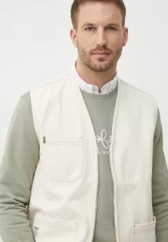 Pepe Jeans vesta de blugi ELM UTILTY GILET barbati, culoarea bej, de tranzitie, PM402999 imagine