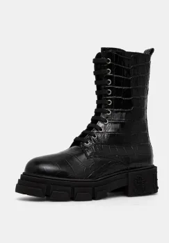 Philipp Plein cizme de piele Croco Gothic femei, culoarea negru, cu toc plat, izolat, WSE0838 PLE010N 02 imagine