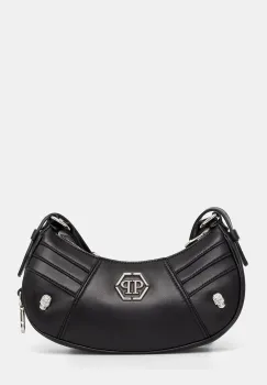 Philipp Plein geanta de mana din piele amestecata cu matase culoarea negru, AADA WBA2027 PLE075N imagine