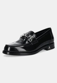Philipp Plein mocasini de piele Plein Lettering barbati, culoarea negru, USB0013 PLE010N 02 imagine