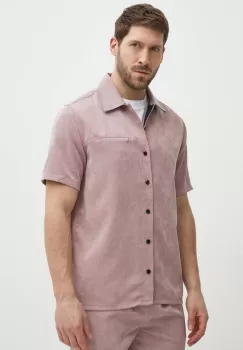 Picture camasa din velur Nollur culoarea roz, cu guler clasic, regular, MTS1014 imagine