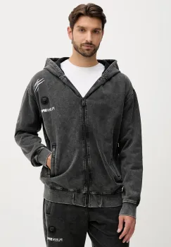 PLEIN SPORT hanorac de bumbac culoarea negru, cu gluga, cu imprimeu, FAEC MJB3742 SJY001N imagine