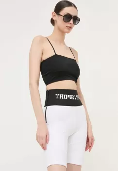 PLEIN SPORT pantaloni scurti femei, culoarea alb, cu imprimeu, high waist imagine