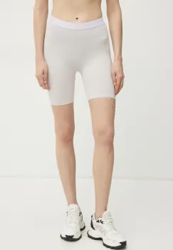 PLEIN SPORT pantaloni scurti femei, culoarea gri, cu imprimeu, high waist, SAEC WJT2058 STE003N imagine