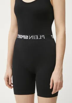 PLEIN SPORT pantaloni scurti femei, culoarea negru, cu imprimeu, high waist, SAEC WJT2058 STE003N imagine