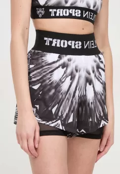 PLEIN SPORT pantaloni scurti femei, culoarea negru, modelator, high waist imagine