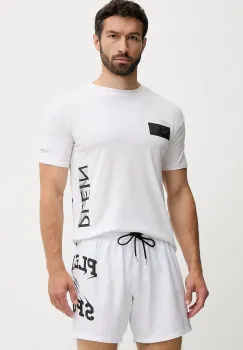 PLEIN SPORT tricou din bumbac culoarea alb, cu imprimeu, PS25MTS01 imagine