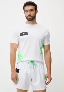 PLEIN SPORT tricou din bumbac culoarea alb, cu imprimeu, PS25MTS02 imagine