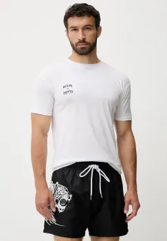PLEIN SPORT tricou din bumbac culoarea alb, cu imprimeu, PS25MTS08 imagine