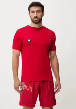 PLEIN SPORT tricou din bumbac culoarea rosu, cu imprimeu, PS25MTS09 imagine