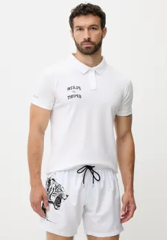 PLEIN SPORT tricou polo culoarea alb, cu imprimeu, PS25MPL01 imagine