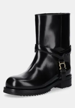 Pollini cizme de piele culoarea negru, cu toc plat, PA21084G0NPC0000 imagine