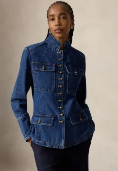 Polo Ralph Lauren sacou cu un singur rand de nasturi pentru femei din denim imagine