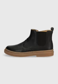 Pom D'api cizme chelsea din piele pentru copii TRIX JOD ZIP culoarea negru imagine