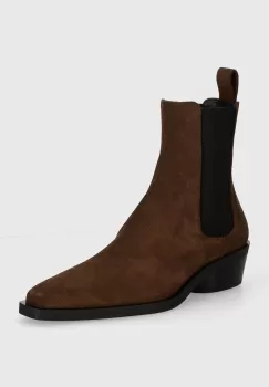 Proenza Schouler botine din piele intoarsa Bronco femei, culoarea maro, cu toc plat, PS41030A imagine