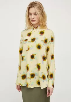 PS Paul Smith camasa femei, culoarea galben, cu guler clasic, regular imagine