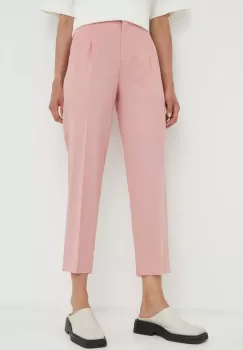 PS Paul Smith pantaloni de lana culoarea roz, fason tigareta, high waist imagine