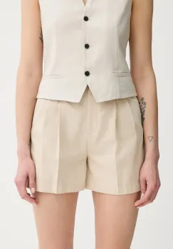 PS Paul Smith pantaloni scurti din amestec de in culoarea bej, cu imprimeu, high waist, W2R.317T.P31282 imagine