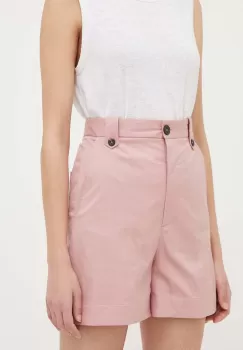 PS Paul Smith pantaloni scurti femei, culoarea roz, neted, high waist imagine