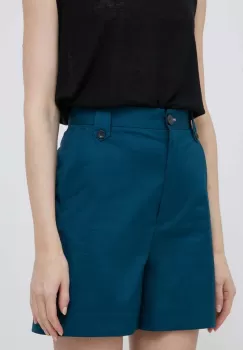 PS Paul Smith pantaloni scurti femei, culoarea turcoaz, neted, high waist imagine