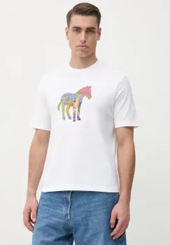 PS Paul Smith tricou din bumbac barbati, culoarea alb, cu imprimeu, M2R.220X.PP4701 imagine