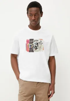 PS Paul Smith tricou din bumbac barbati, culoarea alb, cu imprimeu, M2R.220X.PP5122 imagine
