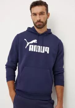 Puma bluza barbati, culoarea albastru marin, cu gluga, cu imprimeu imagine