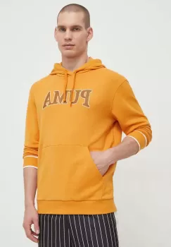 Puma bluza barbati, culoarea galben, cu gluga, cu imprimeu imagine