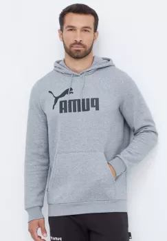 Puma bluza barbati, culoarea gri, cu gluga, cu imprimeu imagine