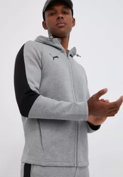 Puma bluza barbati, culoarea gri, cu gluga, cu imprimeu imagine
