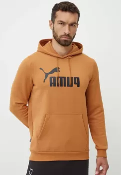 Puma bluza barbati, culoarea maro, cu gluga, cu imprimeu imagine