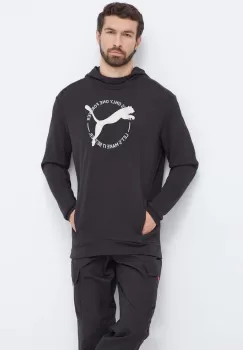 Puma bluza barbati, culoarea negru, cu gluga, cu imprimeu imagine
