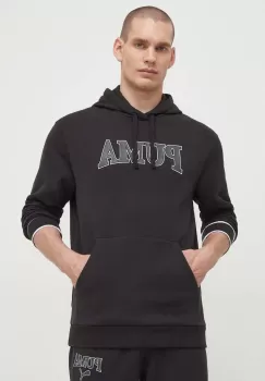 Puma bluza barbati, culoarea negru, cu gluga, cu imprimeu imagine