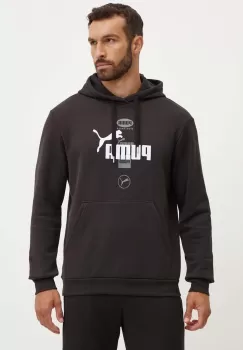 Puma bluza barbati, culoarea negru, cu gluga, cu imprimeu, 681741 imagine
