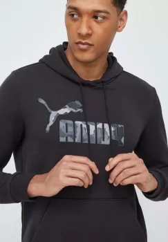 Puma bluza barbati, culoarea negru, cu gluga, cu imprimeu imagine