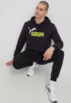 Puma bluza barbati, culoarea negru, cu gluga, cu imprimeu 907666 imagine