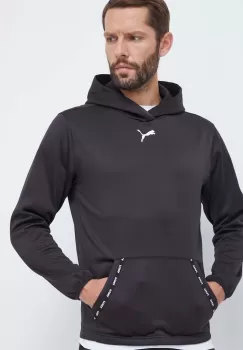 Puma bluza barbati, culoarea negru, cu gluga, cu imprimeu imagine