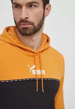 Puma bluza barbati, culoarea portocaliu, cu gluga, cu imprimeu, 675173 imagine